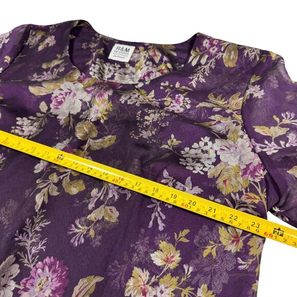 R & M Richards Womens Dark Floral Top Sz.XXL Purple Chiffon Party Office Boho - Picture 8 of 9